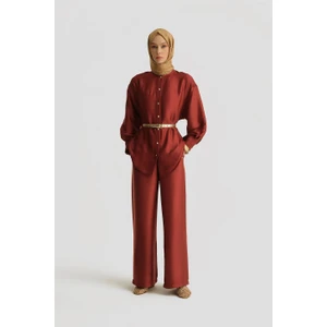 Nervürlü Saten Gömlek 25Y3710 Koyu Kırmızı