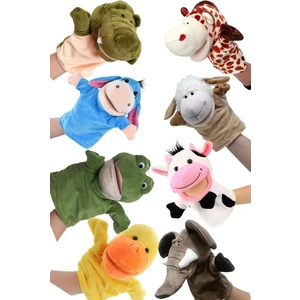 8 Adet Eğitici ve Eğlenceli Peluş Kukla Seti Ağzı Hareket Eden El Kuklası