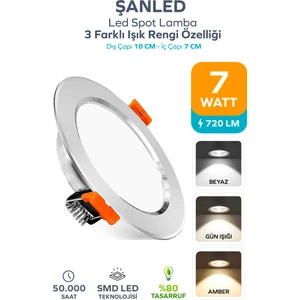 3 Renkli 7W Led Spot Lamba (1 Adet)