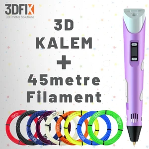 - 3D Kalem - 3D Pen - 3 Boyutlu Yazıcı Mor Kalem + Hediye 45 Metre Filament