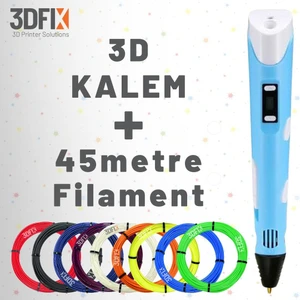 3DFIX- 3D Kalem - 3D Pen 3 Boyutlu Yazıcı Mavi Kalem + Hediye 45 Metre Filament