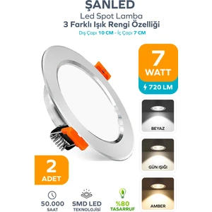 3 Renkli 7W Led Spot Lamba (2 Adet)