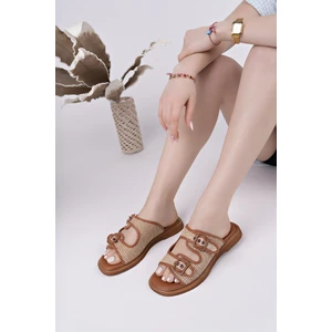 Sarle Çift Bantlı Ayarlanabilir Kemerli Kadın Günlük Hasır Terlik