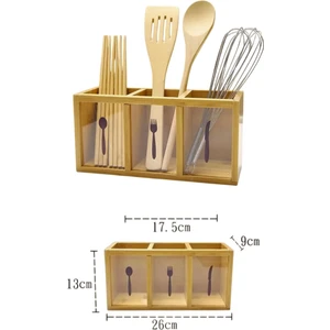 Luxury Bambu Tezgah Üstü 3'lü Kaşıklık Bıçaklık I Tezgah Üstü Dekoratif Kaşıklık 3 Bölmeli I 26X13CM 1 Adet