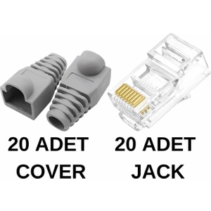 SpeedUF 20 Adet Cat5 Cat6 Jak + 20 Adet Cover Kılıf
