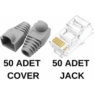 SpeedUF 50 Adet Cat5 Cat6 Jak + 50 Adet Cover Kılıf