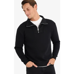 Relax Fit Dik Yaka Fermuarlı Basic Düz Kalın Sweatshirt E5332AX24WN