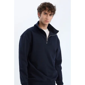 Relax Fit Dik Yaka Fermuarlı Basic Düz Kalın Sweatshirt E5332AX24WN