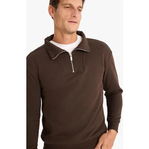 Relax Fit Dik Yaka Fermuarlı Basic Düz Kalın Sweatshirt E5332AX24WN