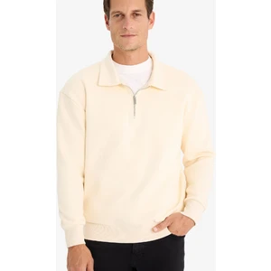 Relax Fit Polo Yaka Fermuarlı Basic Düz Kalın Sweatshirt E5333AX24WN