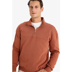 Relax Fit Dik Yaka Fermuarlı Basic Düz Kalın Sweatshirt E5334AX24WN