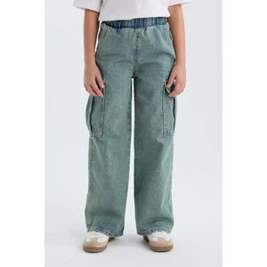 Kız Çocuk Kargo Cepli Wide Leg Geniş Bol Paça Jean Pantolon D4690A824WN