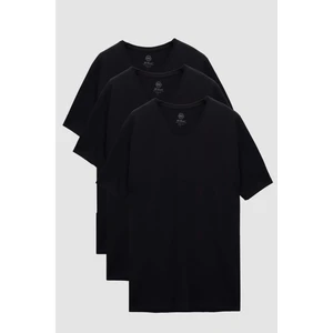 Ds Damat Slim Fit Siyah 3'lü Set V Yaka T-Shirt