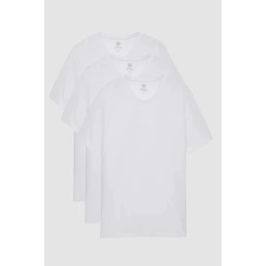 Ds Damat Slim Fit Beyaz 3'lü Set V Yaka T-Shirt