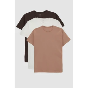 Ds Damat Slim Fit Kahve/vizon/ekru 3'lü T-Shirt 4HC14ORTBN533