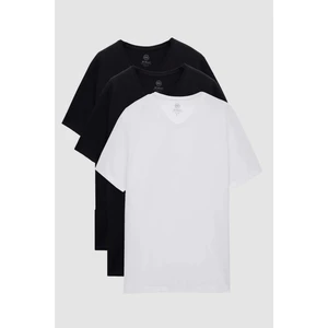 Ds Damat Slim Fit Siyah/beyaz 3'lü Set V Yaka T-Shirt