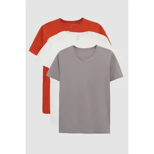 Ds Damat Slim Fit Kiremit/gri/beyaz 3'lü T-Shirt 4HC14ORTBN533
