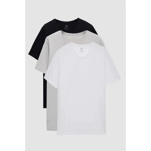 Ds Damat Slim Fit Siyah/gri/beyaz 3'lü Set V Yaka T-Shirt