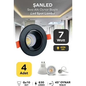 7W Sıva Altı Oynar Başlık GU10 Siyah Kasa Gün Işığı LED Spot Lamba-4 Adet
