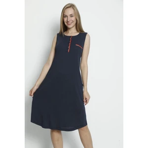 Intensive Collection Lacivert Puantiyeli Biye Detaylı Düğmeli Cepli Kadın Pamuklu Askılı Elbise