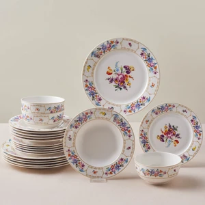 Gülşah 24 Parça Çok Renkli Yemek Takımı 6 Kişilik Bone Malzemeden Üretilmiştir