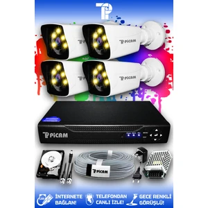 4 Kameralı Kare 4 Dış Kamera Set 250 GB HDD Full HD Renkli Gece Görüşlü Güvenlik Kamerası Sistemi