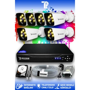 6 Kameralı Kare 6 Dış Kamera Set 320 GB HDD Full HD Renkli Gece Görüşlü Güvenlik Kamerası Sistemi
