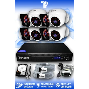 8 Kameralı Kare 4 İç Kamera Set 1 TB HDD Full HD Gece Görüşlü Güvenlik Kamerası Sistemi