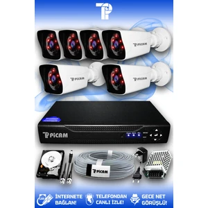 6 Kameralı Kare 6 Dış Kamera Set 320 GB HDD Full HD Gece Görüşlü Güvenlik Kamerası Sistemi