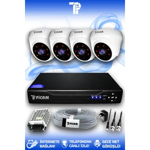 4 Kameralı Dome 4 İç Kamera Set HDD'siz Full HD Gece Görüşlü Güvenlik Kamerası Sistemi