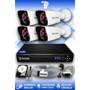 4 Kameralı Kare 4 Dış Kamera Set 250 GB HDD Full HD Gece Görüşlü Güvenlik Kamerası Sistemi