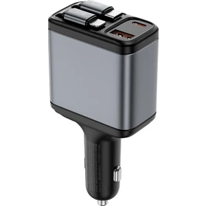 WI-QC027 Exeed Serisi Type-C&lightning Kablolu + Usb-A LED Göstergeli Araç Şarj Aleti 117W Füme