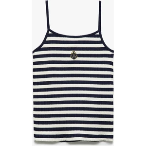 Ribanalı Çizgili Nakış Detaylı Ince Askılı Atlet