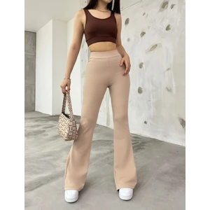 Kadın Esnek Likralı Yüksek Bel Iç Göstermez Çelik Örgü Toparlayıcı Ispanyol Paça Tayt Pantolon