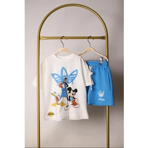 Erkek Çocuk Yazlık Alt Üst Takım Mavi Spor Logolu Şortlu Takım