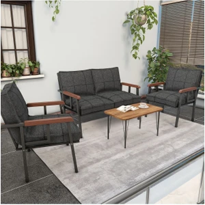 Modern Serisi Balkon, Bahçe, Cafe - Metal Kanepe Koltuk Takımı - 2+1+1 Sehpalı - Antrasit
