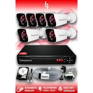 6 Kameralı Kare 6 Dış Kamera Set 250 GB HDD Full HD Gece Görüşlü Güvenlik Kamerası Sistemi