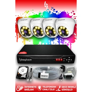 4 Kameralı Dome 4 İç Kamera Set 250 GB HDD Full HD Renkli Gece Görüşlü Güvenlik Kamerası Sistemi