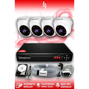 4 Kameralı Dome 4 İç Kamera Set 250 GB HDD Full HD Gece Görüşlü Güvenlik Kamerası Sistemi