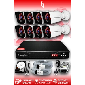 8 Kameralı Kare 8 Dış Kamera Set 100 GB HDD Full HD Gece Görüşlü Güvenlik Kamerası Sistemi