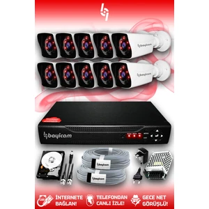 10 Kameralı Kare 10 Dış Kamera Set 1 TB HDD Full HD Gece Görüşlü Güvenlik Kamerası Sistemi