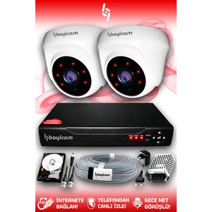 2 Kameralı Dome 2 İç Kamera Set 250 GB HDD Full HD Gece Görüşlü Güvenlik Kamerası Sistemi