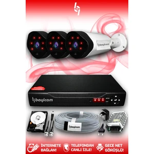 3 Kameralı Uzay 3 Dış Kamera Set 250 GB HDD Full HD Gece Görüşlü Güvenlik Kamerası Sistemi