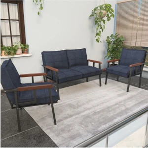 Modern Serisi Balkon, Bahçe, Cafe - Metal Kanepe Koltuk Takımı - 2+1+1 - Lacivert