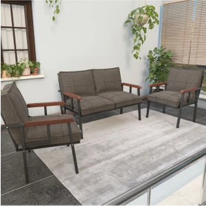 Modern Serisi Balkon, Bahçe, Cafe - Metal Kanepe Koltuk Takımı - 2+1+1 - Cappucino