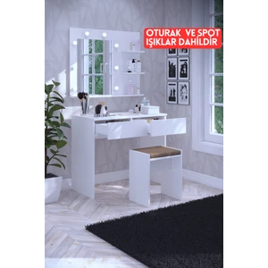 DF02104B Tabureli Çekmeceli Işıklı Aynalı Makyaj Masası