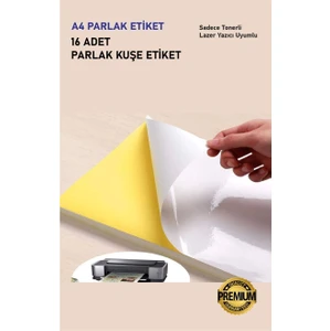 A4 16 Adet Yapışkanlı Parlak Kuşe Etiket Sticker