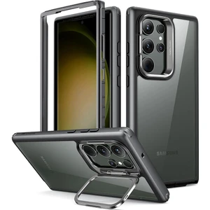 Samsung S23 Ultra Kılıf Kickstand Silikon - Şeffaf Siyah