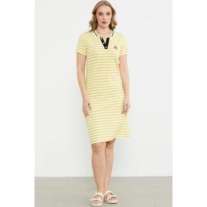 Marine Yaka Detaylı Penye Elbise - Sarı