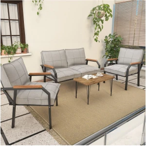 Hayal Serisi Balkon, Bahçe, Cafe - Metal Kanepe Koltuk Takımı - 2+1+1 Sehpalı - Açık Gri